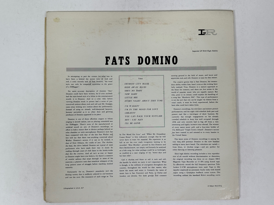 Fats Domino - Here Stands Fats Domino Imperial LP-9038 1957 Vinyl Record [Photo 2]