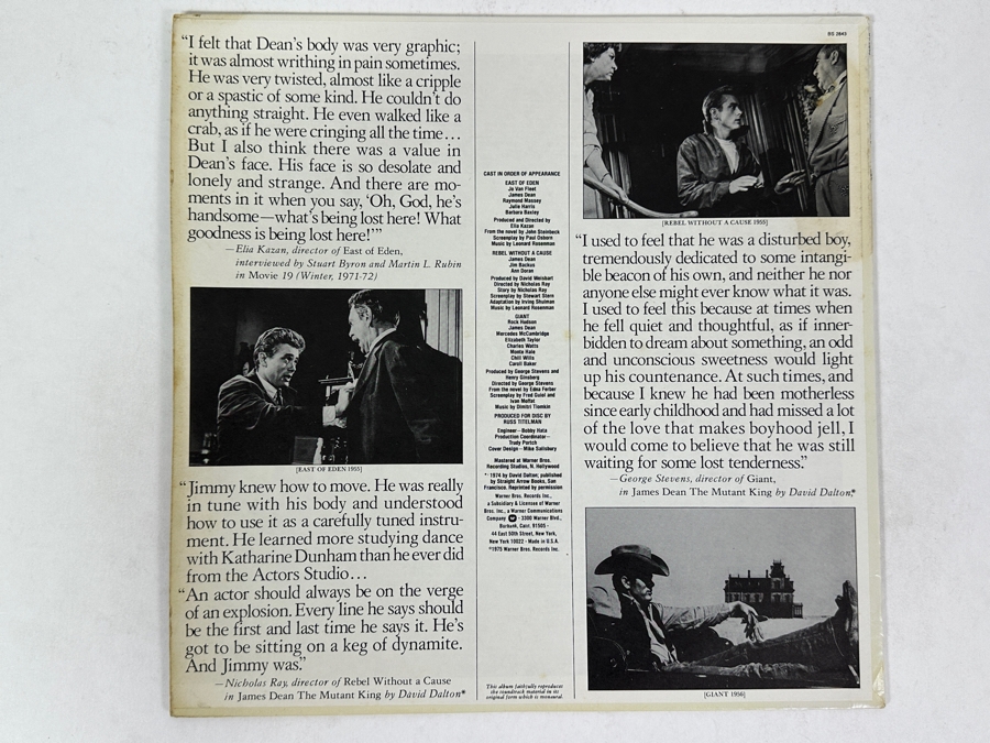 James Dean - Original Sound Track Excerpts Dialog And Music, Warner Bros. Records, BS 2843 1975 Vinyl Record [Photo 2]