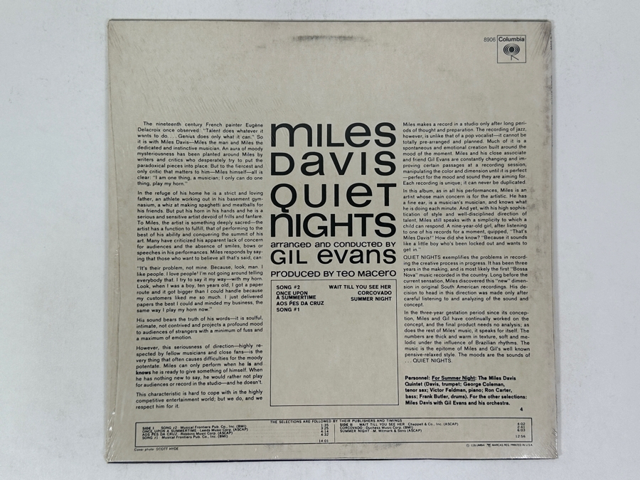 Miles Davis - Quiet Nights Arranged And Conducted By Gil Evans, Columbia PC 8906, Classic Jazz Vinyl Record [Photo 2]