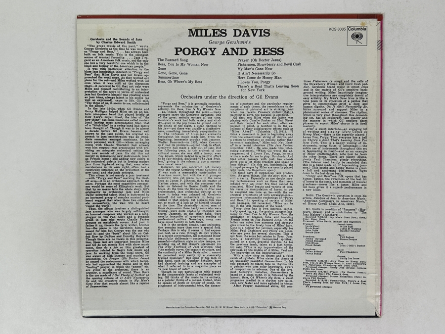 Miles Davis - Porgy And Bess Released By Columbia, PC 8085, 1977 Vinyl Record [Photo 2]