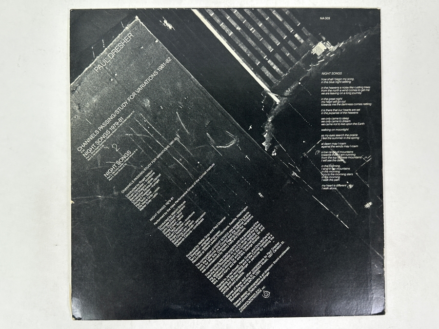 Paul Dresher - Night Songs / Channels Passing - New Albion - NA 003 1984 Vinyl Record [Photo 2]