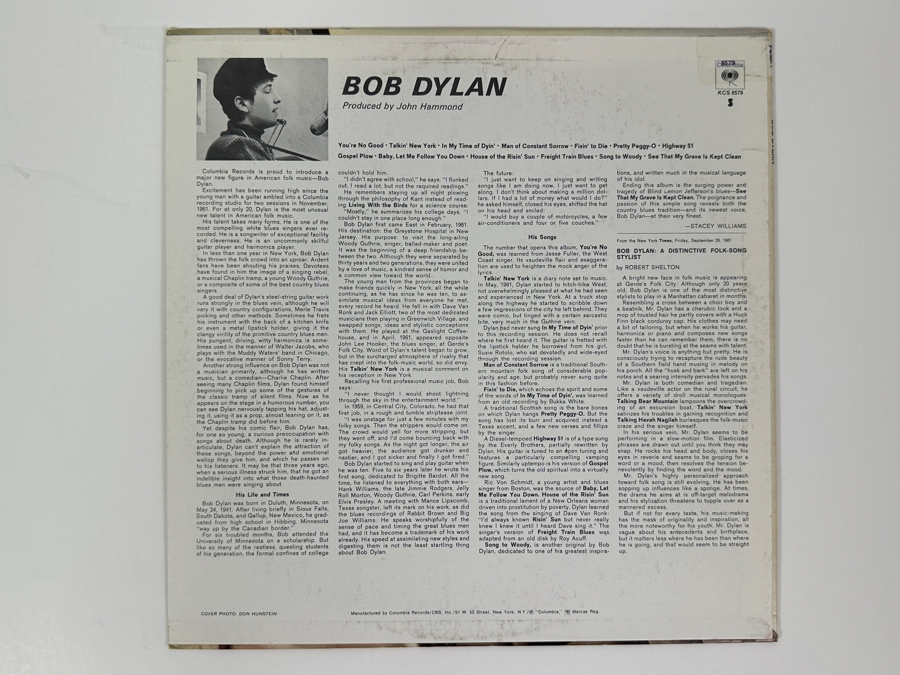 Bob Dylan - Bob Dylan, His Debut Album On Columbia Records, Stereo KCS 8579, Released In 1962 - Classic Folk Vinyl Record [Photo 2]