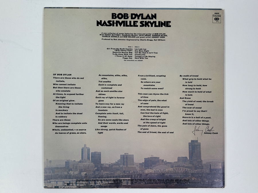 Bob Dylan - Nashville Skyline Columbia PC 9825 1973 Vinyl Record [Photo 2]