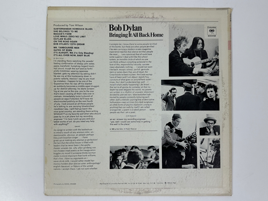 Bob Dylan - Bringing It All Back Home Columbia KCS 9128 1965 Vinyl Record [Photo 2]