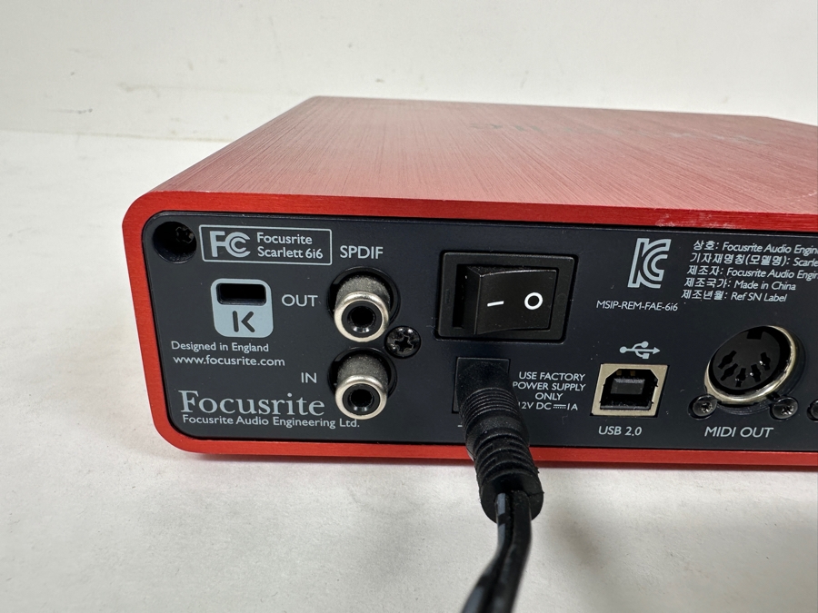 Focusrite Scarlett 6i6 Audio Interface: A Compact Red Unit For Music Production, Featuring XLR Inputs, Headphone Outputs, And MIDI Connectivity [Photo 6]