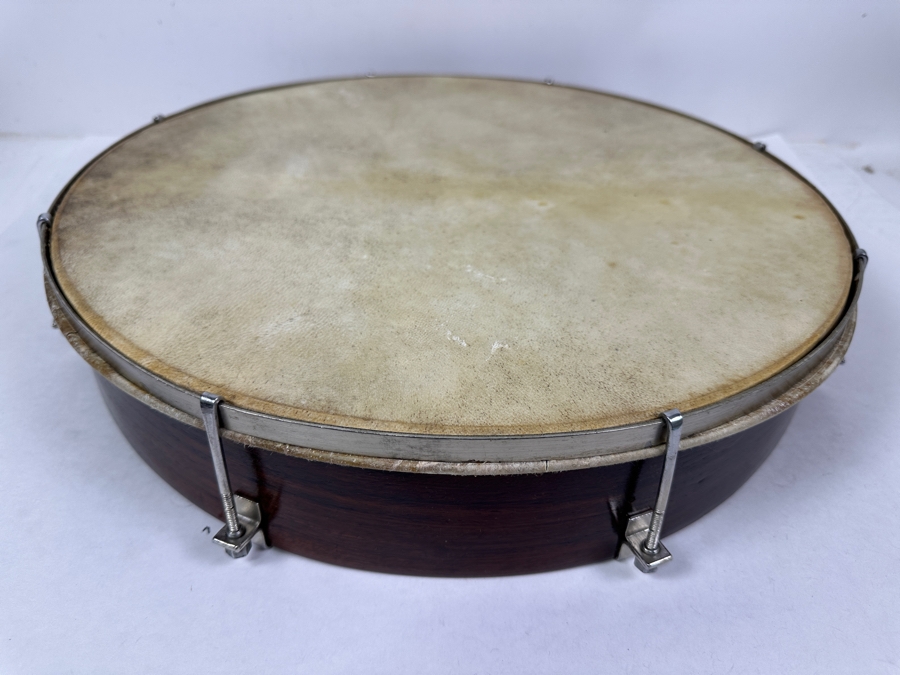 Round Dark Wood Frame Drum With Natural Skin Head And Metal Tuning Lugs 19'W [Photo 3]