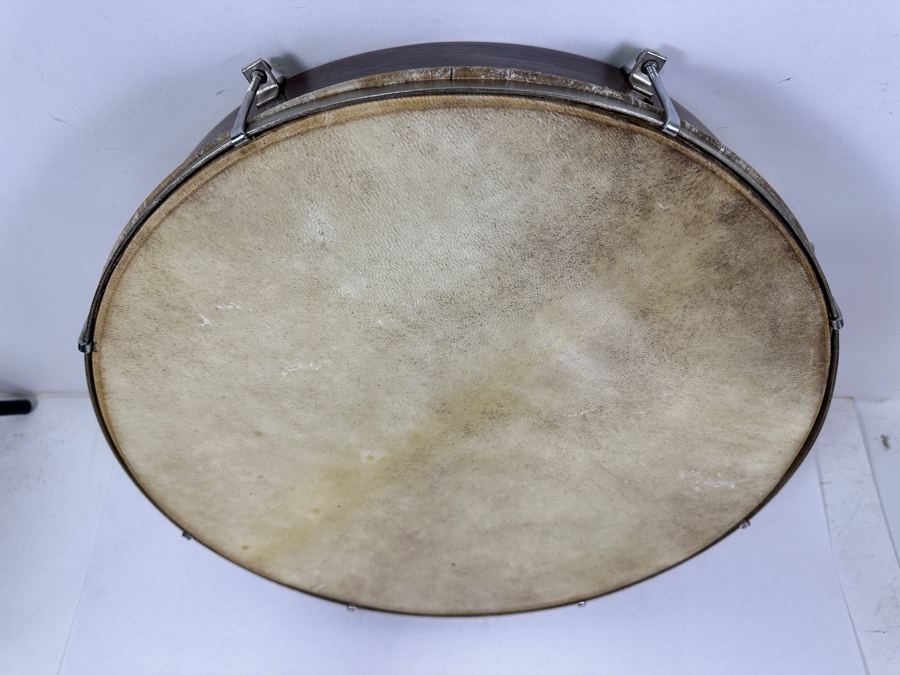Round Dark Wood Frame Drum With Natural Skin Head And Metal Tuning Lugs 19'W [Photo 5]