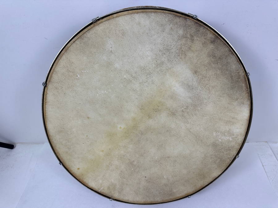 Round Dark Wood Frame Drum With Natural Skin Head And Metal Tuning Lugs 19'W [Photo 4]