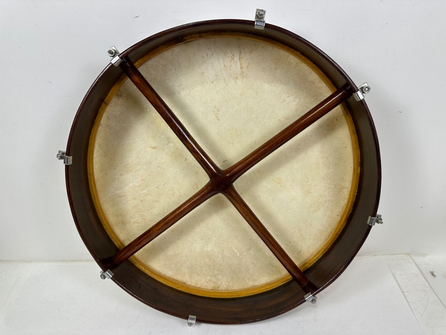 Round Dark Wood Frame Drum With Natural Skin Head And Metal Tuning Lugs 19'W [Photo 6]