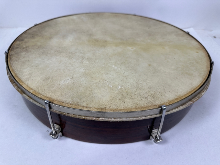 Round Dark Wood Frame Drum With Natural Skin Head And Metal Tuning Lugs 19'W [Photo 2]