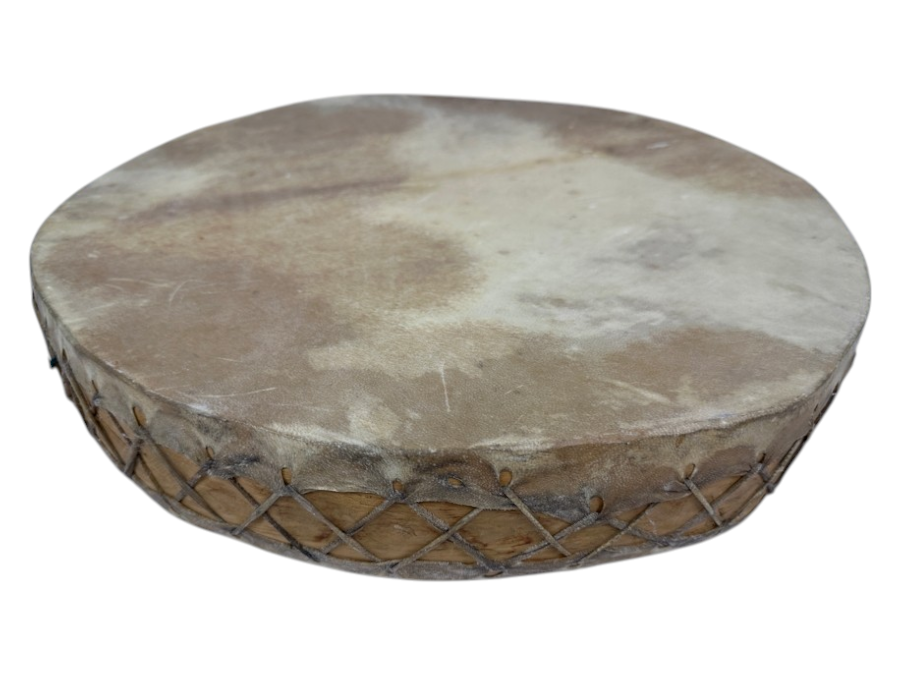 Round, Hand-Crafted Frame Drum With A Natural Skin Head And Rawhide Lacing 18'W
