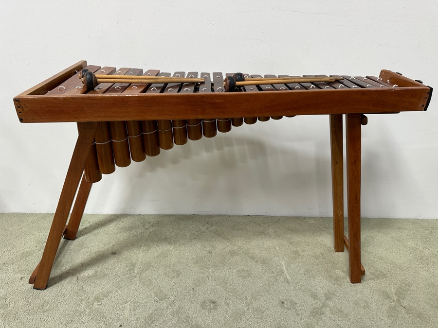 Handmade Wooden Marimba Percussion Instrument With Mallets And Wooden Stand 55W X 19.5D X 32'H [Photo 3]