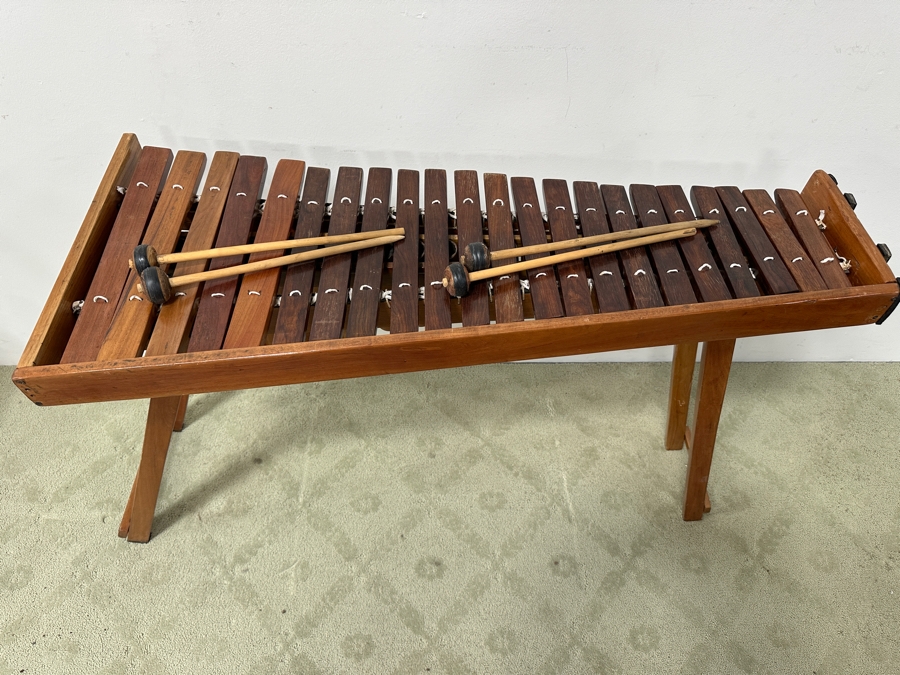 Handmade Wooden Marimba Percussion Instrument With Mallets And Wooden Stand 55W X 19.5D X 32'H [Photo 5]