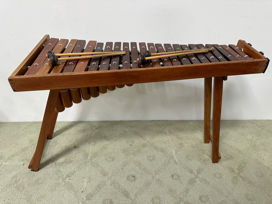 Handmade Wooden Marimba Percussion Instrument With Mallets And Wooden Stand 55W X 19.5D X 32'H [Photo 2]