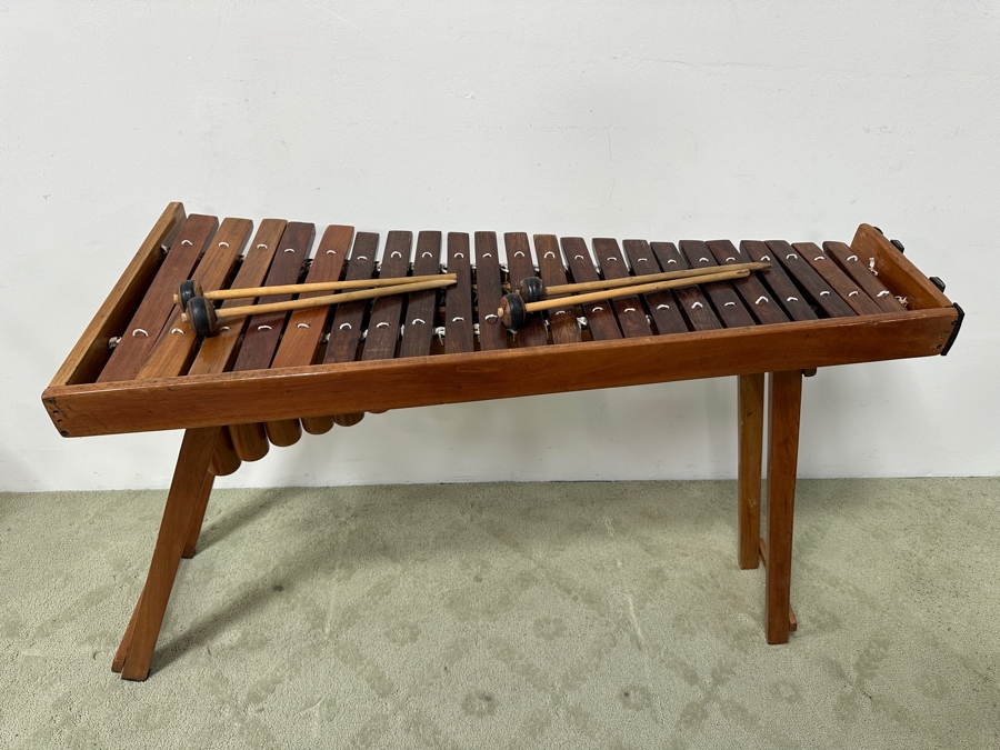 Handmade Wooden Marimba Percussion Instrument With Mallets And Wooden Stand 55W X 19.5D X 32'H [Photo 4]