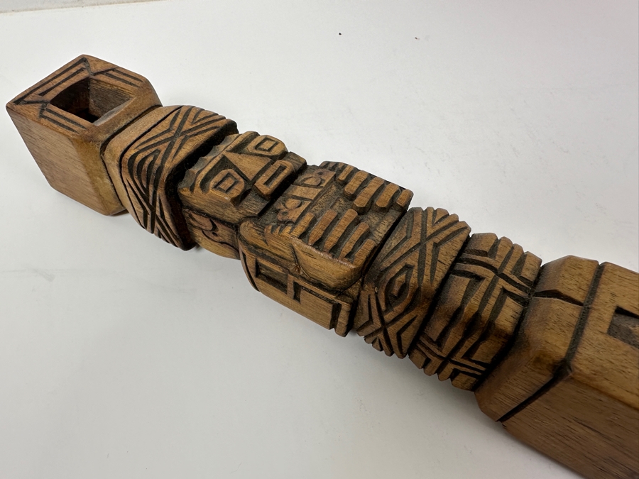 Wooden Carved Folk Flute With Intricate Geometric Designs From Bolivia 19.5'L [Photo 4]