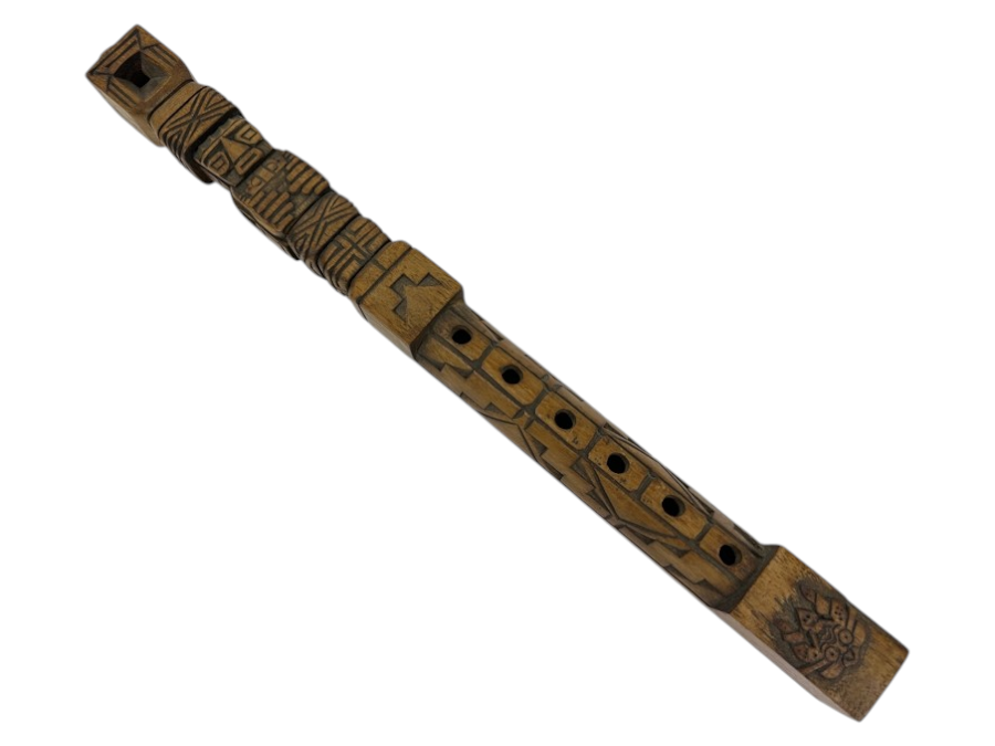 Wooden Carved Folk Flute With Intricate Geometric Designs From Bolivia 19.5'L