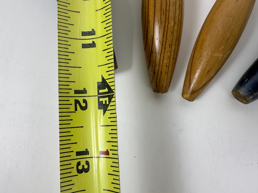 Four Hand-Carved / Painted Wooden Maracas, Two Light Wood With Palm Trees, Two Dark Blue With Hibiscus Flowers - Largest Is 12'L [Photo 4]