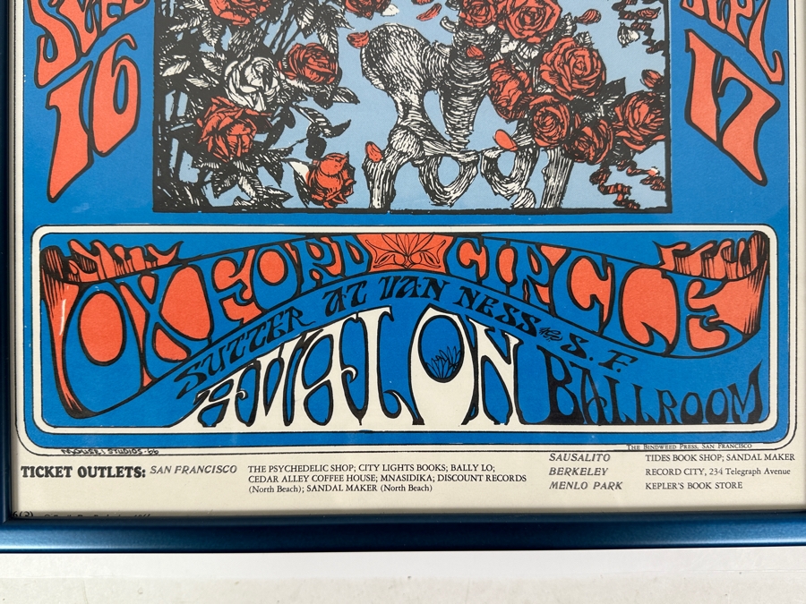 Vintage 1966 Mouse Studios Concert Poster Featuring The Grateful Dead - Skeleton & Roses Artwork For Avalon Ballroom FD-26-3 14' X 20' Framed [Photo 6]