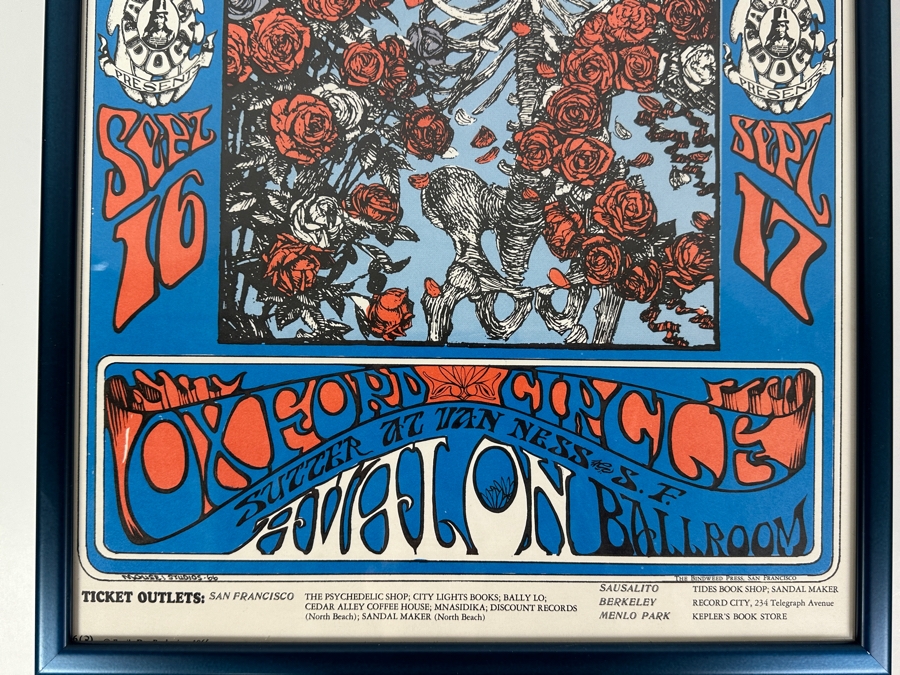 Vintage 1966 Mouse Studios Concert Poster Featuring The Grateful Dead - Skeleton & Roses Artwork For Avalon Ballroom FD-26-3 14' X 20' Framed [Photo 5]