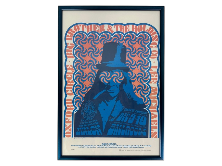 Vintage 1966 Victor Moscoso / Family Dog Prod. Concert Poster Featuring Big Brother & The Holding Co. 'Indian With The Swirling Eyes' Avalon Ballroom In San Francisco Psychedelic No. 38-3 14' X 20.5' Framed