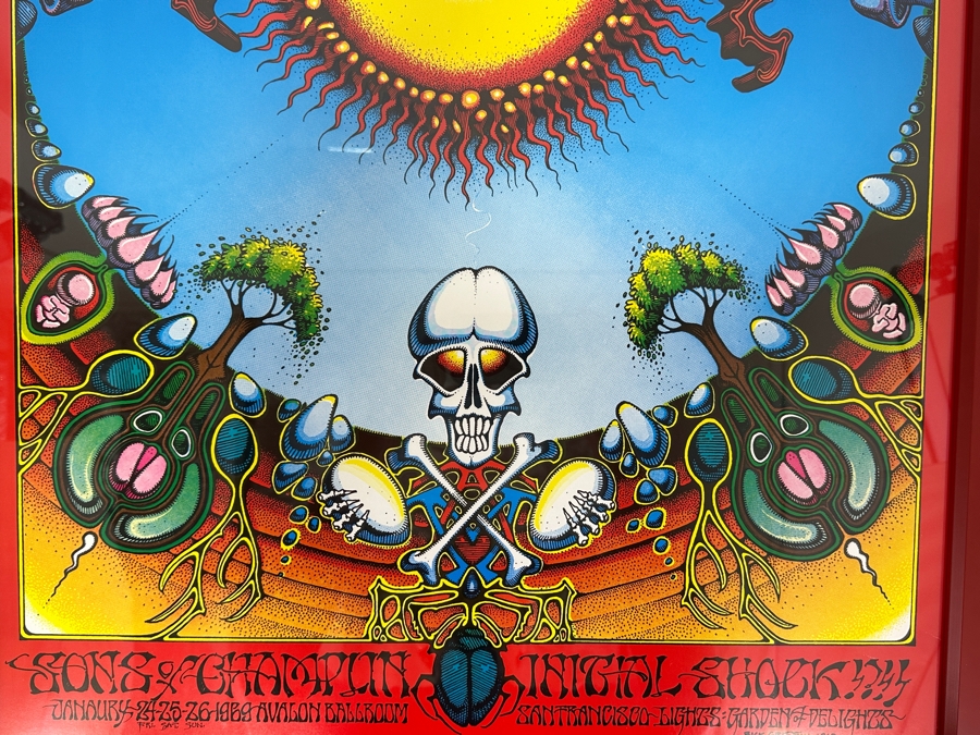 Vintage 1980 Limited Edition Psychedelic Rock Poster Of Rick Griffin's 1969 Poster For Grateful Dead, Sons Of Champlin, And Initial Shock!!! Avalon Ballroom In San Francisco Concert Poster 23.5' X 28' [Photo 3]
