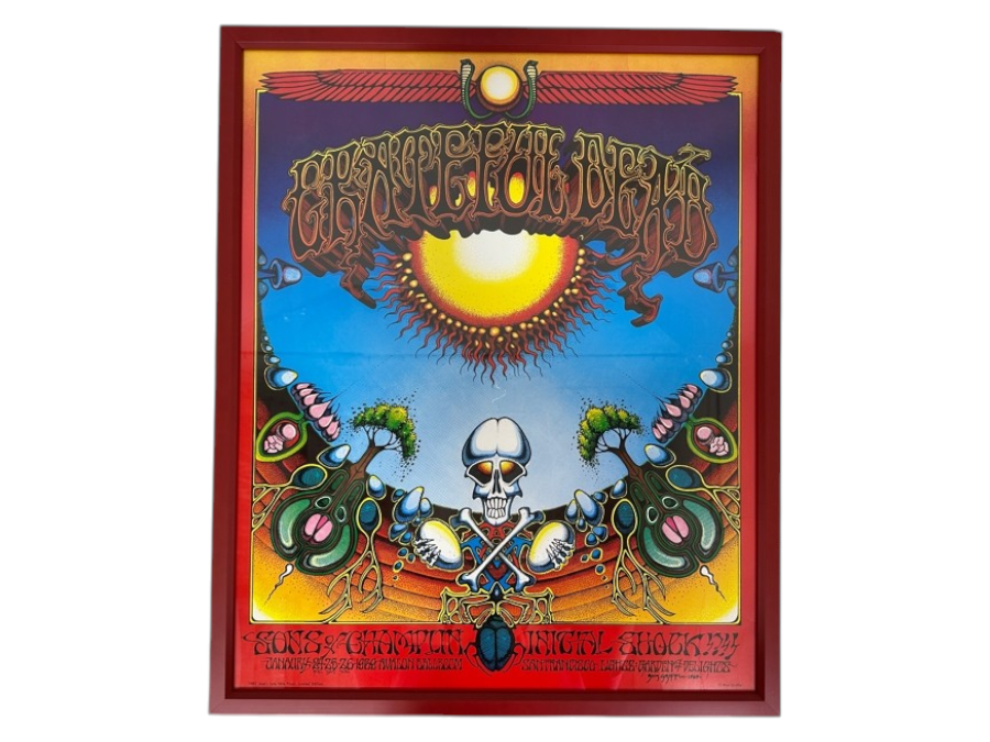 Vintage 1980 Limited Edition Psychedelic Rock Poster Of Rick Griffin's 1969 Poster For Grateful Dead, Sons Of Champlin, And Initial Shock!!! Avalon Ballroom In San Francisco Concert Poster 23.5' X 28'