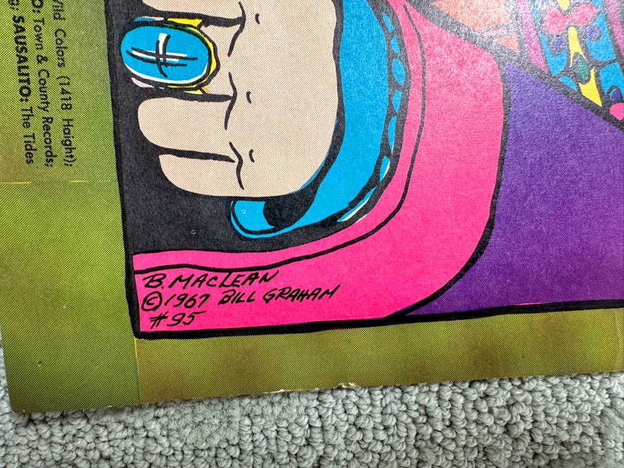 Vintage 1967 Bonnie MacLean's Nitty Gritty Dirt Band, Clear Light & Blue Cheer Concert Poster Fillmore Bill Graham Presents In San Francisco BG #95-1 14' X 21' [Photo 6]