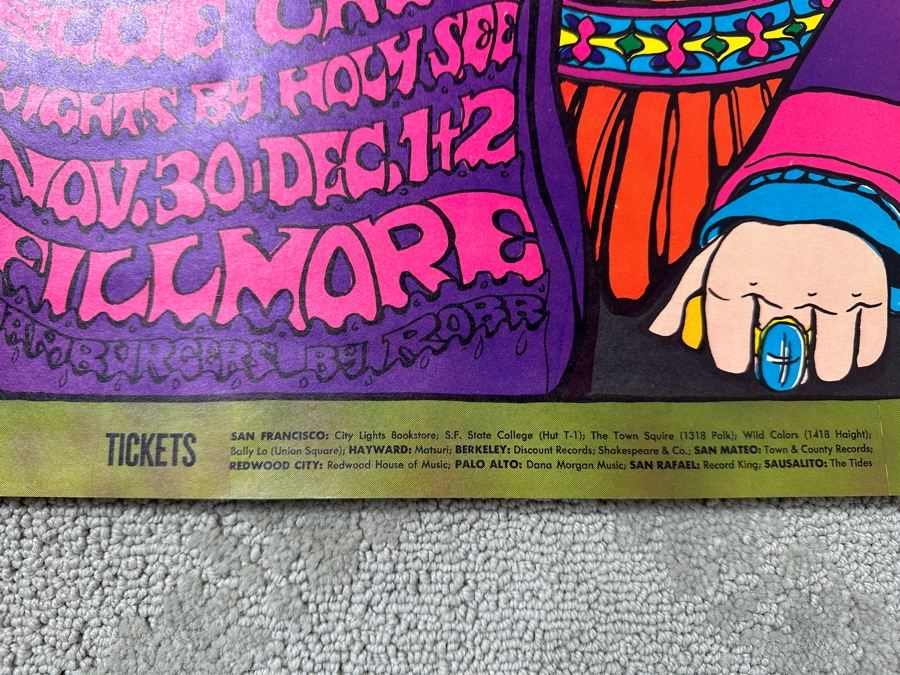 Vintage 1967 Bonnie MacLean's Nitty Gritty Dirt Band, Clear Light & Blue Cheer Concert Poster Fillmore Bill Graham Presents In San Francisco BG #95-1 14' X 21' [Photo 8]
