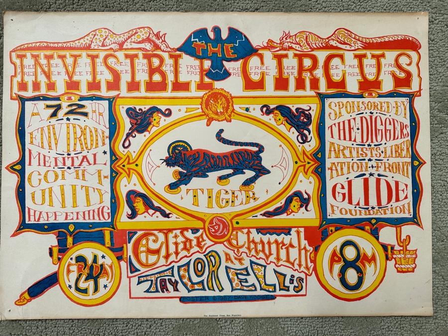 Vintage 1967 Dave Hodges Psychedelic Poster For 'The Invisible Circus' A 72 Hour Counter-Cultural Event Held In San Francisco In February 1967 Organized By The Diggers And The Artists Liberation Front 20' X 14' [Photo 4]