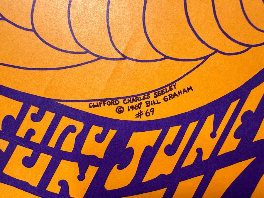 Vintage 1967 Psychedelic Concert Poster For The 'Opening Of The Fillmore Summer Series' Concerts In San Francisco Featuring Jefferson Airplane, The Jimi Hendrix Experience Bill Graham Presents BG-69 Artwork By Clifford Charles Seeley 14' X 22' [Photo 6]