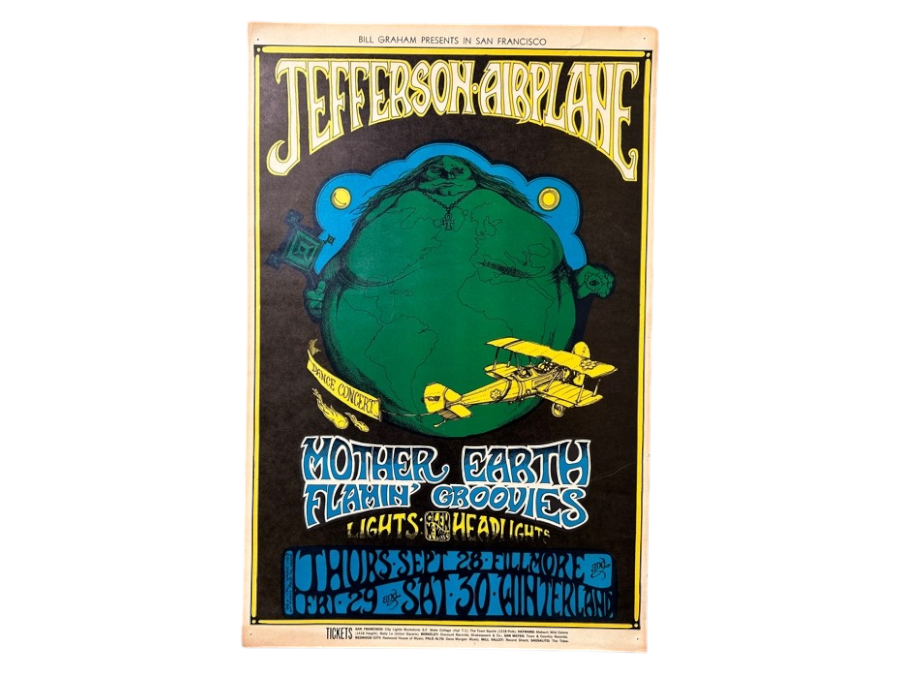 Vintage 1967 Bill Graham Presents Jefferson Airplane, Mother Earth And The Flamin' Groovies Concert Poster BG-85 Artwork By Greg Irons 14' X 21.5'