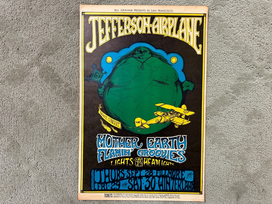 Vintage 1967 Bill Graham Presents Jefferson Airplane, Mother Earth And The Flamin' Groovies Concert Poster BG-85 Artwork By Greg Irons 14' X 21.5' [Photo 2]