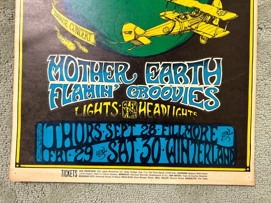 Vintage 1967 Bill Graham Presents Jefferson Airplane, Mother Earth And The Flamin' Groovies Concert Poster BG-85 Artwork By Greg Irons 14' X 21.5' [Photo 6]