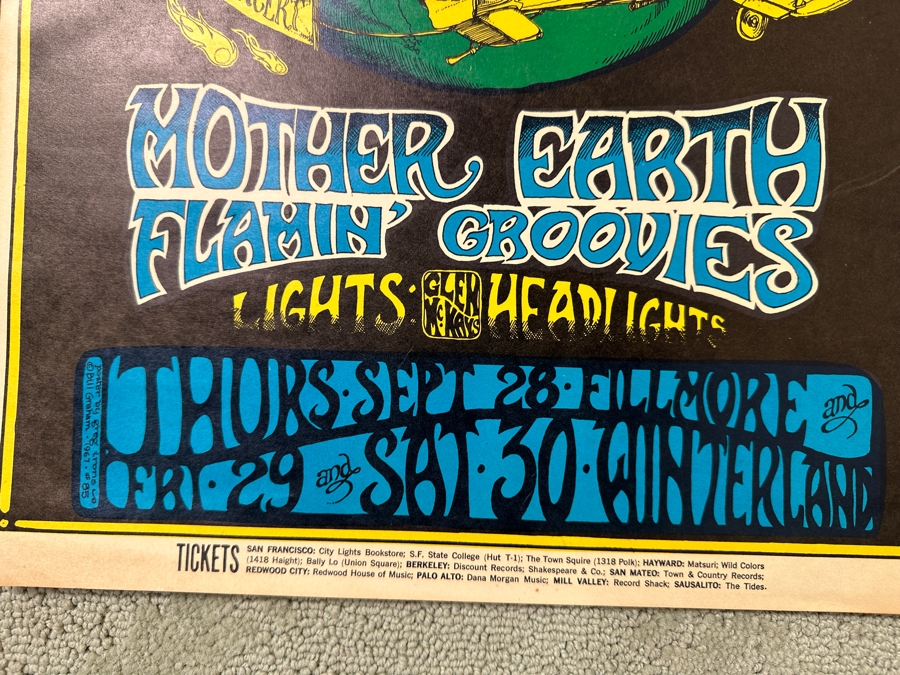 Vintage 1967 Bill Graham Presents Jefferson Airplane, Mother Earth And The Flamin' Groovies Concert Poster BG-85 Artwork By Greg Irons 14' X 21.5' [Photo 7]