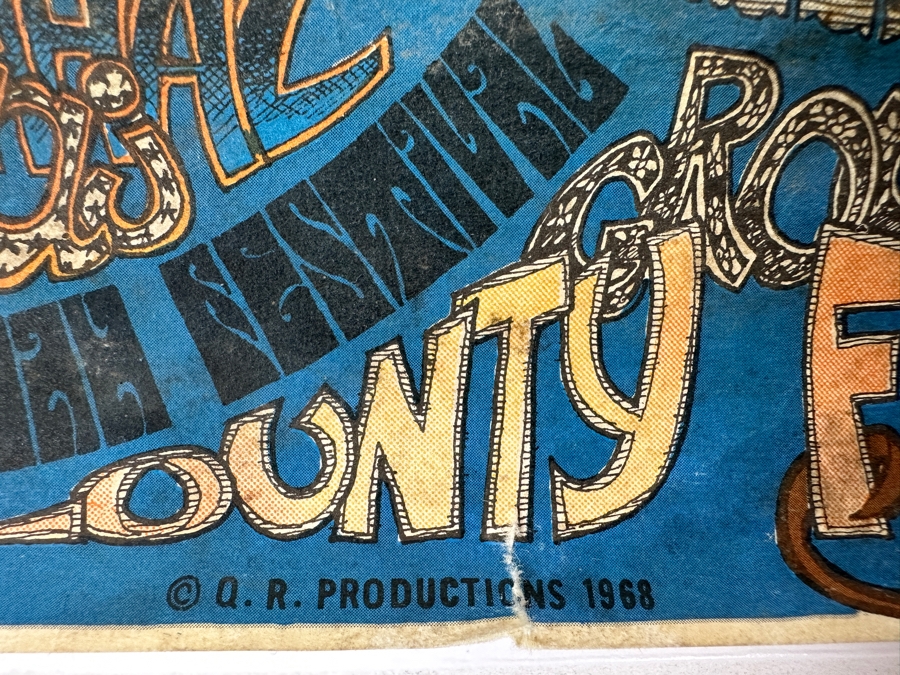 Vintage Northern California Folk-Rock Festival Poster. Features Jim Morrison's Face Framed By Orange Hands. Psychedelic Blues, Browns, And Greens Announce The Doors & Jefferson Airplane. [Photo 11]