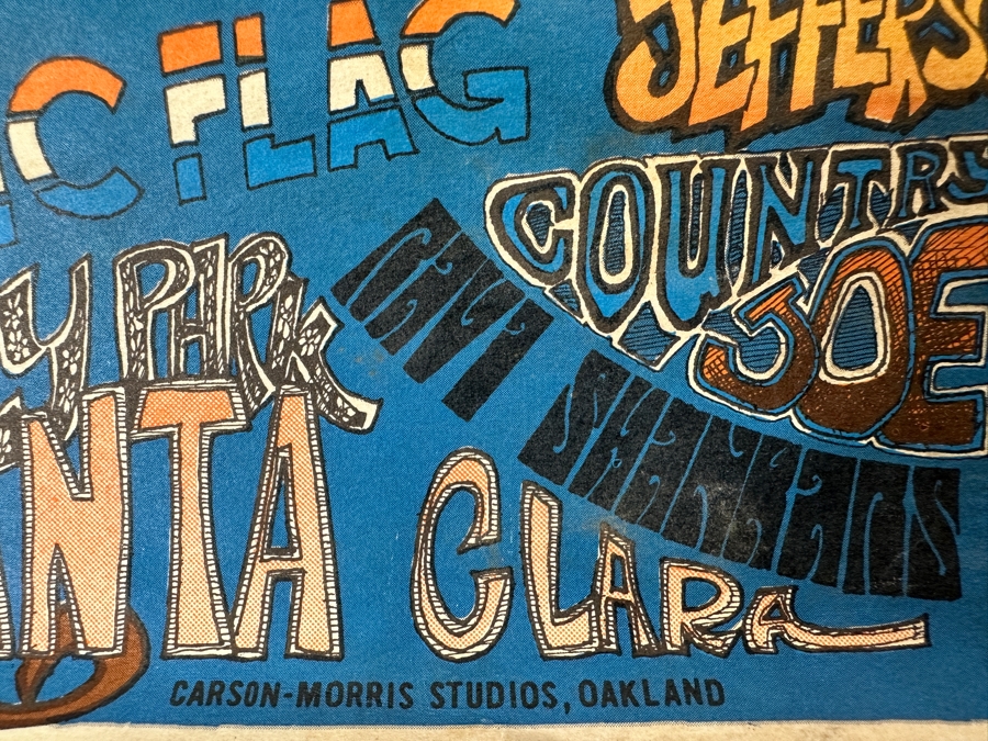 Vintage Northern California Folk-Rock Festival Poster. Features Jim Morrison's Face Framed By Orange Hands. Psychedelic Blues, Browns, And Greens Announce The Doors & Jefferson Airplane. [Photo 10]