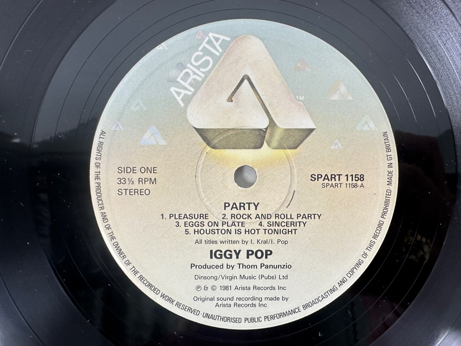Iggy Pop - Party Arista Records SPART 1158 1981 Vinyl Record [Photo 4]