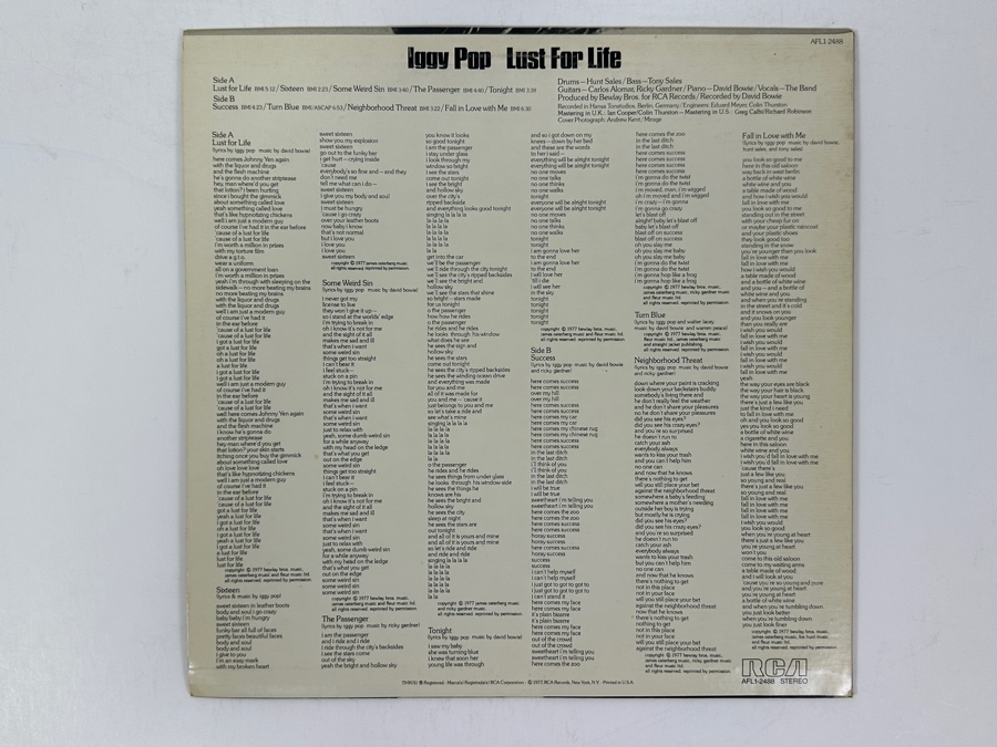 Iggy Pop - Lust For Life RCA Victor AFL1-2488 1977 Vinyl Record [Photo 2]
