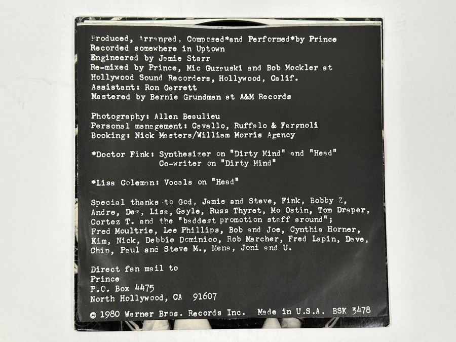 Prince - Dirty Mind Warner Bros. Records BSK 3478 1980 Vinyl Record [Photo 4]