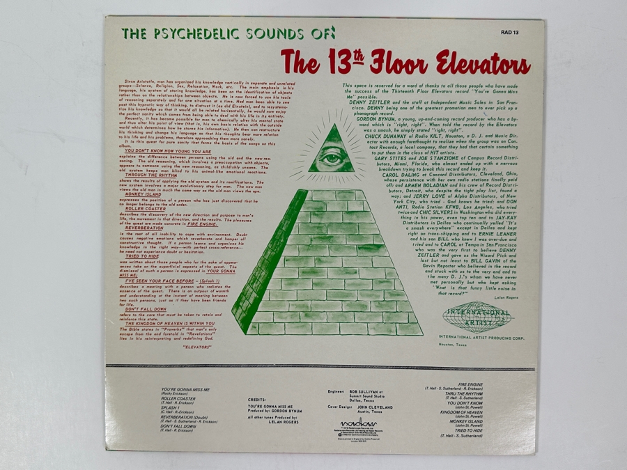 The 13th Floor Elevators - The Psychedelic Sounds Of The 13th Floor Elevators - Radar Records RAD 13 1978 UK Vinyl Record [Photo 2]