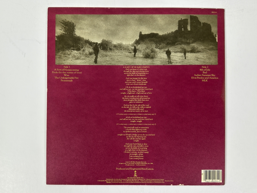 U2 - The Unforgettable Fire Island Records 90231-1 1984 Vinyl Record [Photo 2]