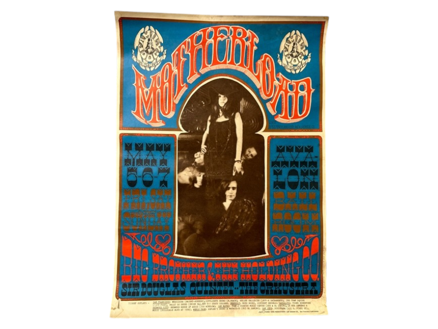 Just Added - Vintage 1967 Psychedelic Big Brother & The Holding Co. (Janis Joplin) Motherload Concert Poster For Avalon Ballroom In San Francisco With Sir Douglas Quintet And The Orkustra. Artwork By Rick Griffin FD-60 Family Dog Productions 14' X 20'