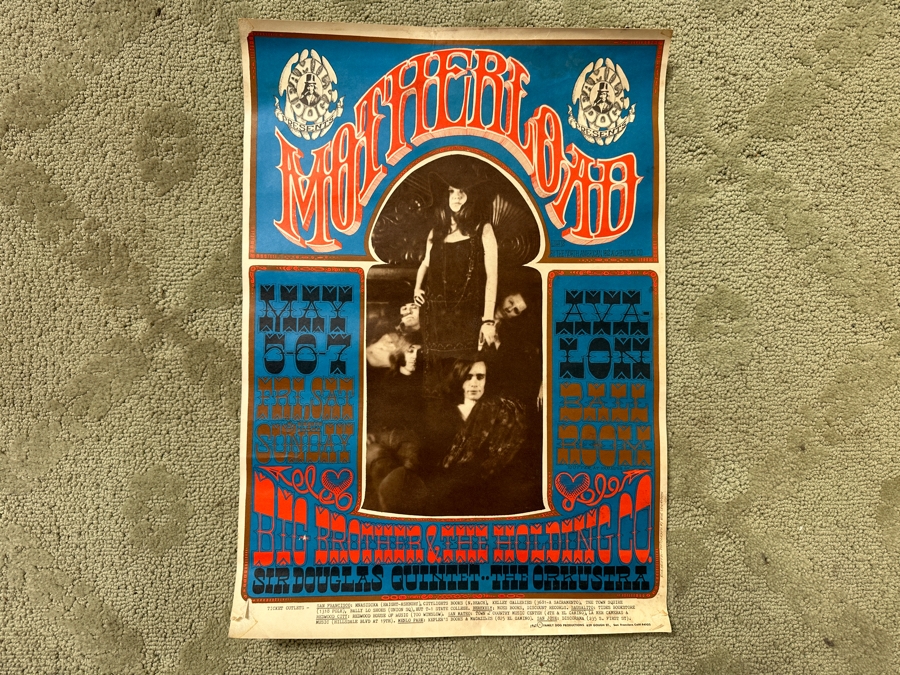Just Added - Vintage 1967 Psychedelic Big Brother & The Holding Co. (Janis Joplin) Motherload Concert Poster For Avalon Ballroom In San Francisco With Sir Douglas Quintet And The Orkustra. Artwork By Rick Griffin FD-60 Family Dog Productions 14' X 20' [Photo 2]