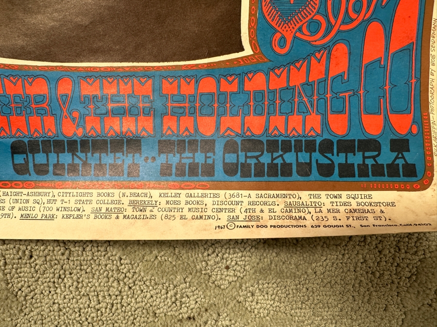 Just Added - Vintage 1967 Psychedelic Big Brother & The Holding Co. (Janis Joplin) Motherload Concert Poster For Avalon Ballroom In San Francisco With Sir Douglas Quintet And The Orkustra. Artwork By Rick Griffin FD-60 Family Dog Productions 14' X 20' [Photo 10]
