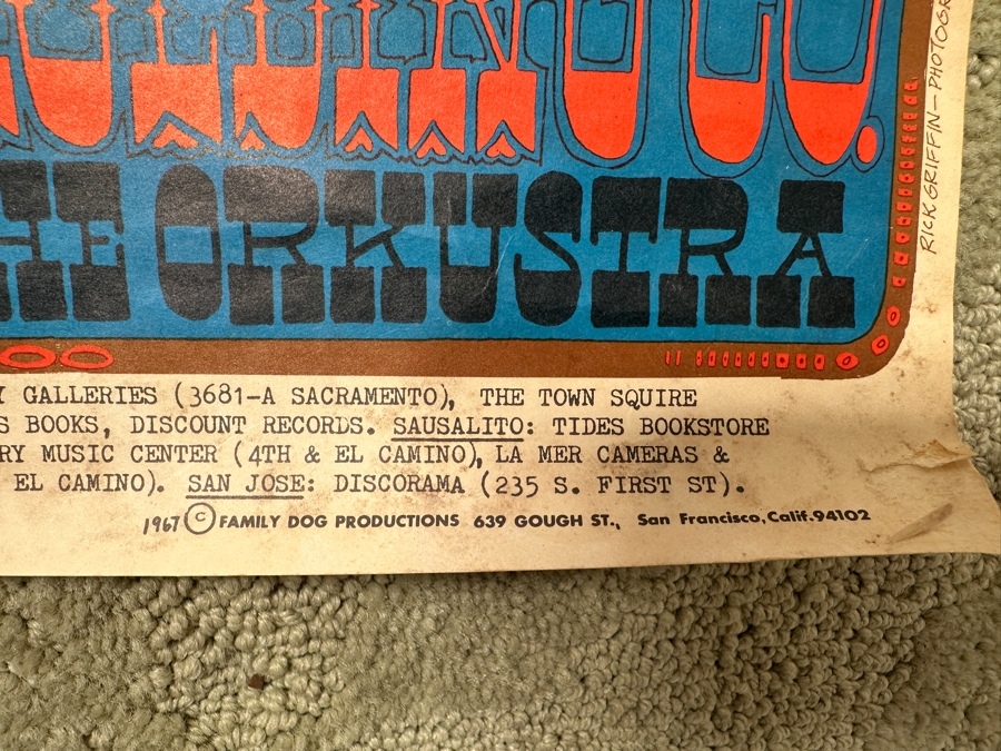 Just Added - Vintage 1967 Psychedelic Big Brother & The Holding Co. (Janis Joplin) Motherload Concert Poster For Avalon Ballroom In San Francisco With Sir Douglas Quintet And The Orkustra. Artwork By Rick Griffin FD-60 Family Dog Productions 14' X 20' [Photo 8]