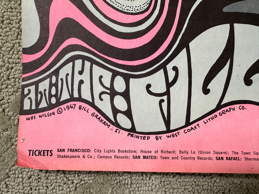 Just Added - Vintage 1967 Psychedelic Concert Poster By Wes Wilson For Shows At The Fillmore Auditorium In San Francisco Featuring The Grateful Dead, Otis Rush And His Chicago Blues Band And Canned Heat (BG-51) 13.5' X 22' [Photo 8]