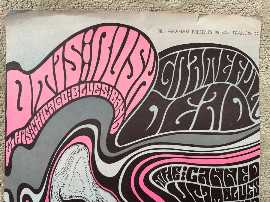 Just Added - Vintage 1967 Psychedelic Concert Poster By Wes Wilson For Shows At The Fillmore Auditorium In San Francisco Featuring The Grateful Dead, Otis Rush And His Chicago Blues Band And Canned Heat (BG-51) 13.5' X 22' [Photo 3]