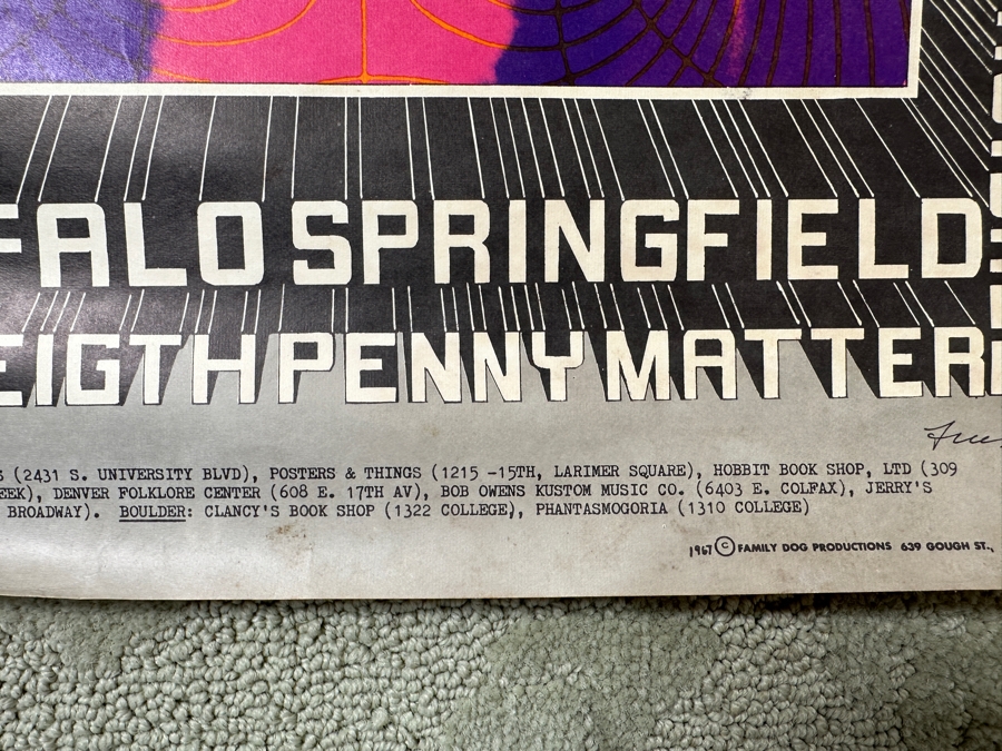 Just Added - 1967 Family Dog Presents Concert Poster For Buffalo Springfield And The Eigth Penny Matter In Denver, CO No. FDD-5 Artwork By Robert Fried 14' X 20' [Photo 6]