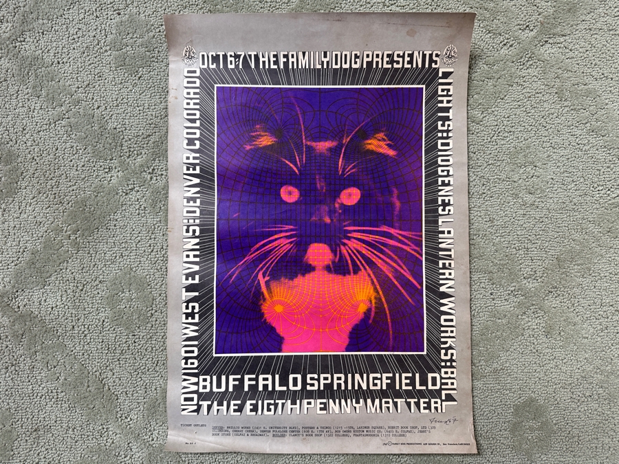 Just Added - 1967 Family Dog Presents Concert Poster For Buffalo Springfield And The Eigth Penny Matter In Denver, CO No. FDD-5 Artwork By Robert Fried 14' X 20' [Photo 2]